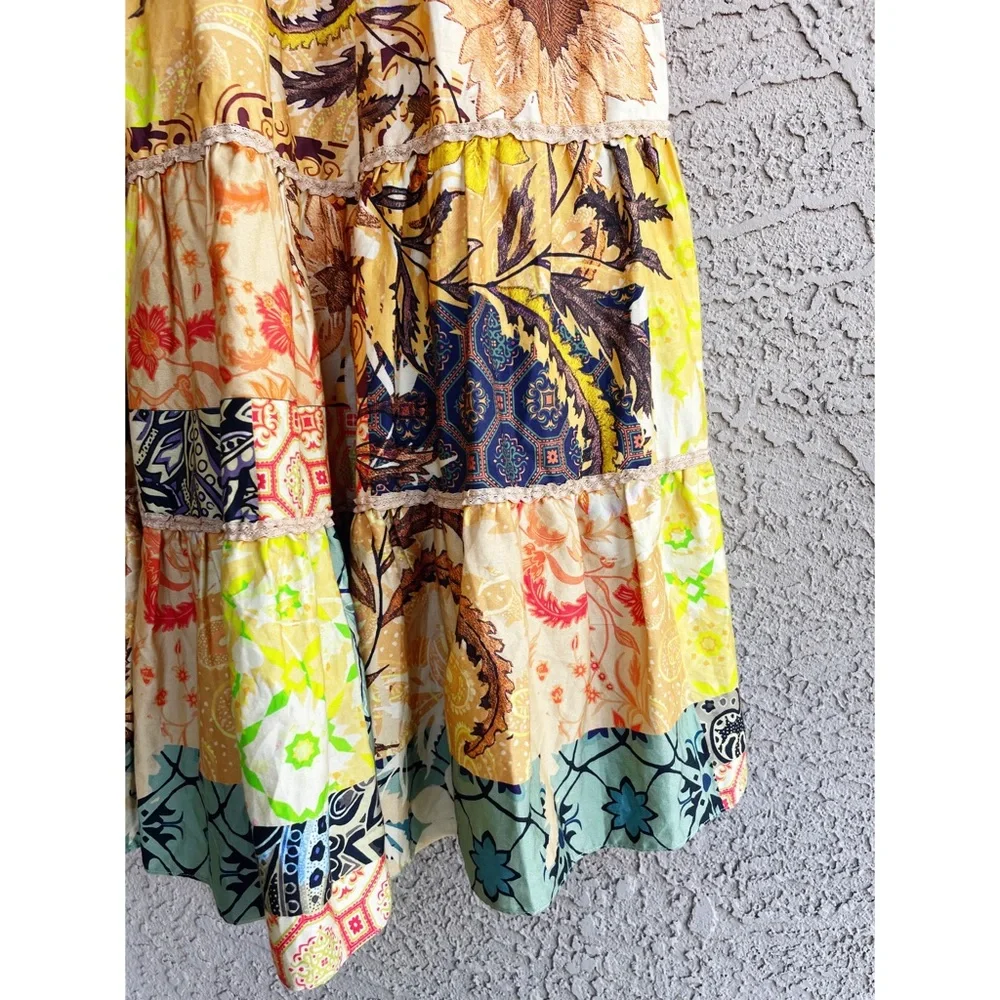 ANTHROPOLOGIE Geisha Designs Rosalina Patchwork  Boho Floral Beaded Maxi Dress